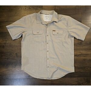 Mens Outdoor Orvis Short Sleeve Button Up Flap Pocket Shirt Polyester Beige XL